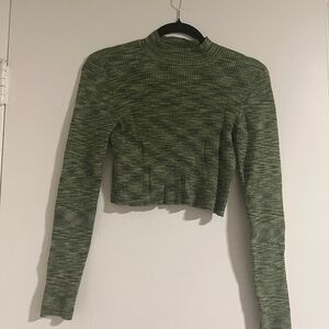 Green Space Dyed Long Sleeve Crop Top